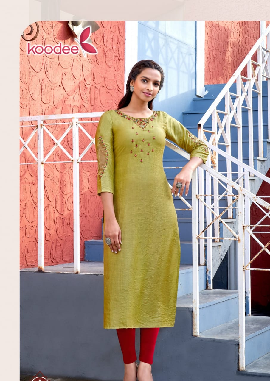 Koodee Veer 1 Fancy Party Wear Viscose Silk Embroidery Kurti Collection
